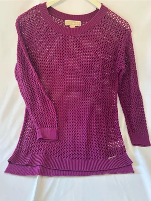 Michael Kors Open-Knit Scoop Neck Sweater in Fuchsia thumbnail 1