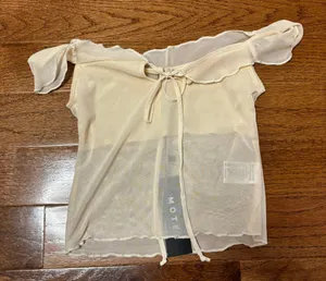 Motel Rocks NWT Nabil Bardot Top In Mesh Cream - small thumbnail 3