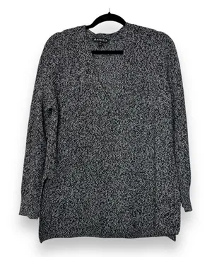 Athleta Womens Tunic Sweater XS Deep Split Hem V Neck Black Marl Wool‎ Blend thumbnail 1