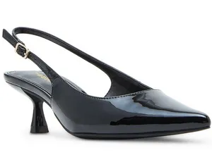 NWT Madden Girl Valerie Women's Glossy Black Slingback Heels thumbnail 1