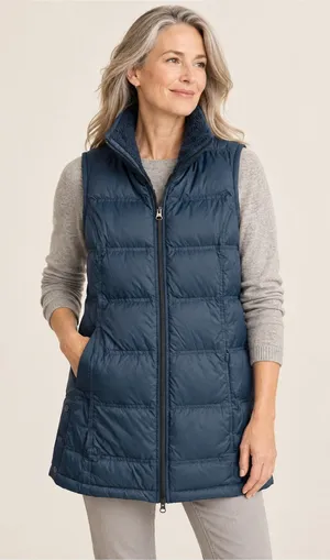 J Jill Down Puffer Vest Womens Small Dark Teal Sherpa Collar Longline Snap Sides thumbnail 1