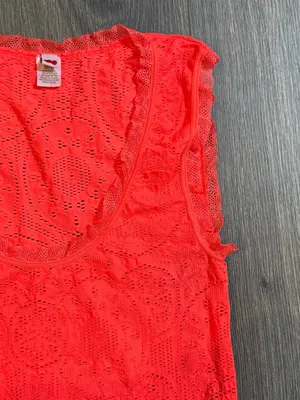 Y2K 2000s Neon Orange Stretchy Lace Trim Tank Top M/L Rave Clubwear Jersey Shore thumbnail 7