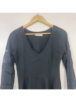 Abercrombie & Fitch Dress Sz M Womans Black V-Neck Long Sleeve Lace Babydoll thumbnail 4