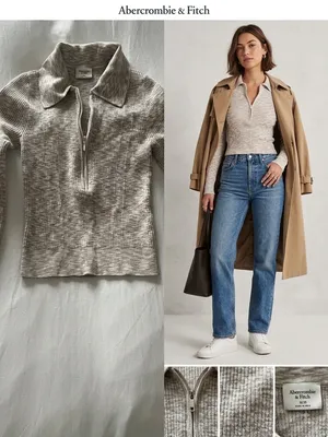 Abercrombie & Fitch | Marled Ribbed Half Zip Collar Sweater Top Beige Cream XXS thumbnail 2