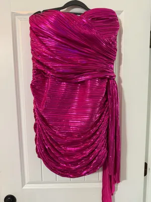 Stacees Strapless Sweetheart Ruched Pleated Bodycon Mini Dress Pink 16 thumbnail 2