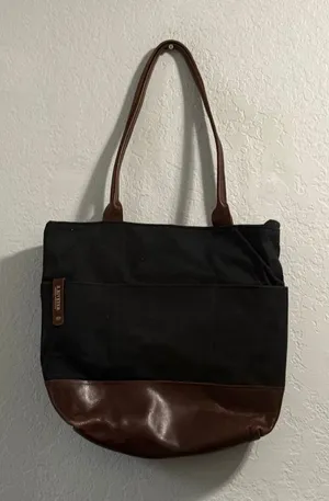 R. Riveter Black Canvas/Brown Leather Crossbody Shoulder Large Tote Bag USA Made thumbnail 1