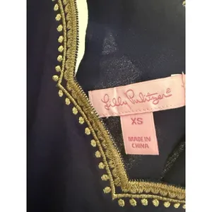 Lilly Pulitzer XS Quinn Dress Navy‎ Gold Gypset Swirl Dress Embroidered thumbnail 7