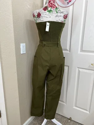 NWT Bar III Strapless Belted Utility Jumpsuit Olive Green Size Small thumbnail 4