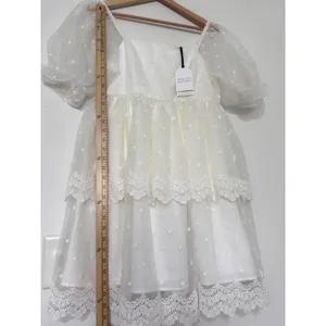 English Factory White Polka Dot Tulle Mini Dress M Cottagecore Puff Sleeve NWT thumbnail 12