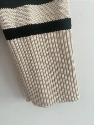 GAP Crew Neck Cotton Nautical Split Hem Striped Sweater Pullover Black Cream M thumbnail 4