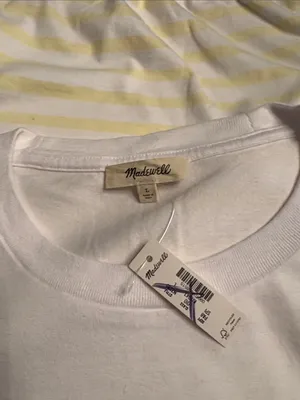 Madewell women’s The Perfect Tie-Waist Tee Jersey yellow white stripe Size L NWT thumbnail 6