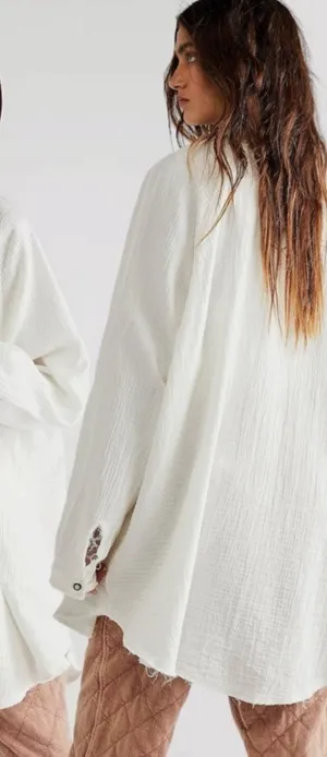 Free People Summer Daydream Buttondown Top in Ivory Size Small Gauze Oversized thumbnail 1