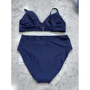 New Quince Deep Navy Italian V Neck Bikini Top & High Rise Bottom Set Size Large thumbnail 2