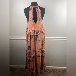 Free People Sz S Anita Printed Maxi Dress Tiered Ruffle Desert Rose thumbnail 5
