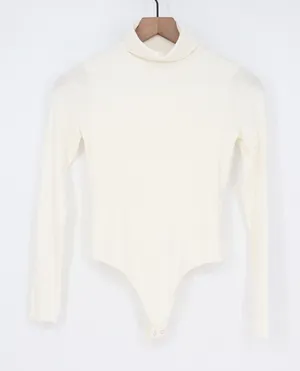 Naked Wardrobe Cream Turtleneck Long Sleeve Bodysuit Womens Size Medium thumbnail 1