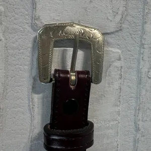 Justin Boots Leather Belt Womens 30‎ Brown Silver Concho Button Buckle Top Grain thumbnail 2