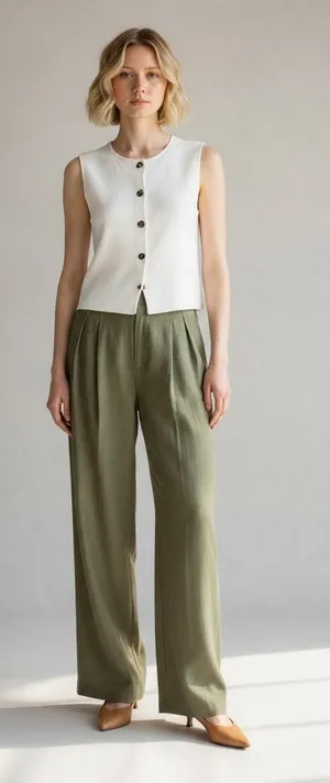 Minimalist Quiet Luxury White Button-Front Knit Vest Sweater Shell New M thumbnail 1