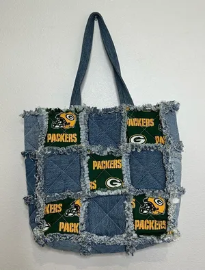 Green Bay Packers Custom Handmade‎ Denim Jeans Patchwork Purse Bag thumbnail 1