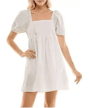 Draper James Magnolia White Cotton Puff Sleeve Smocked Back Mini Dress large thumbnail 1