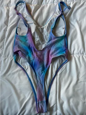 Tie dye thong one piece bathing suit Purple Size M thumbnail 2
