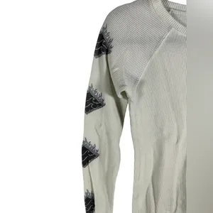 Billabong Waffle Knit Long Sleeve Top XS Cream Graphic Thermal Surf Casual Shirt thumbnail 5