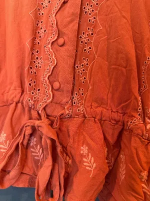 Women 4 ASOS Orange Eyelet Embroidered Peplum Blouse 100% Viscose Boho Cottageco thumbnail 2