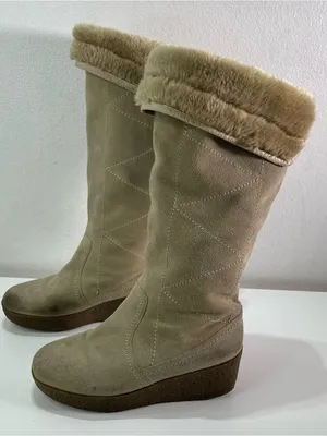 Y2K Steve Madden Faux Fur Boots Platform 9.5M Chunky Lined Suede Knee High Boho thumbnail 1