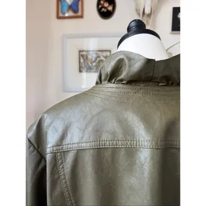 Hot in Hollywood Vegan Faux Leather Green Ruffle Jacket 2X thumbnail 8