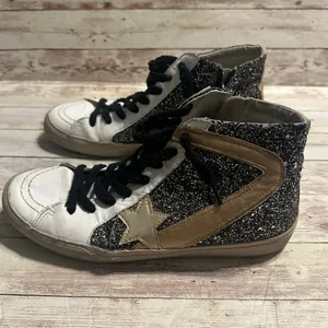 ShuShop Pia Glitter High Top Sneakers Women's Size 10 Shoes Silver Gold Metallic thumbnail 3
