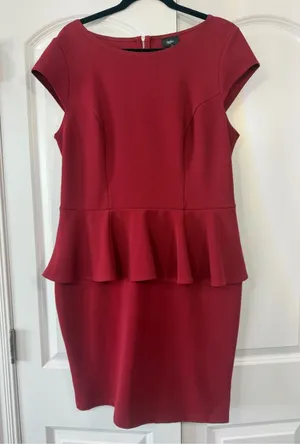 Classic Peplum Sheath Dress in Deep Red Size XL thumbnail 1