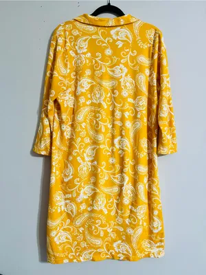 Kim Rogers Mustard Yellow Paisley Tunic Shirt Dress L Cotton Preppy Retro Mod thumbnail 12