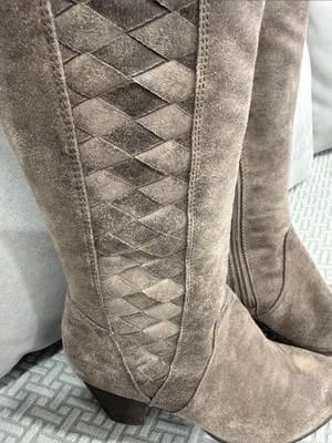 Fergalicious Taupe Suede Over-the-Knee Woven-Panel Boots Size 7.5 thumbnail 3