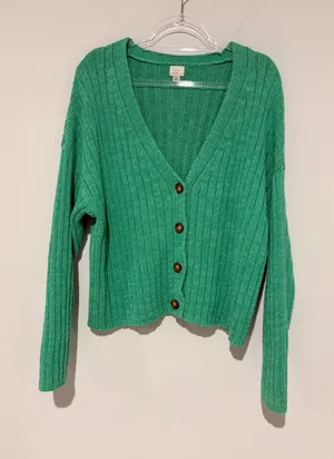 A new day ribbed button front v neck cardigan Kelly green size‎ XL thumbnail 1