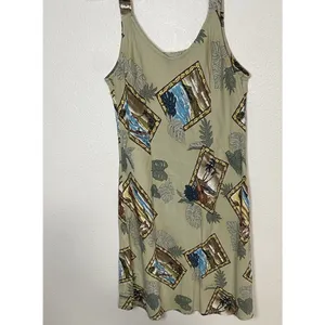 Hilo Hattie Hawaiian Dobby Rayon Sundress Beige Blue Green Size L thumbnail 9