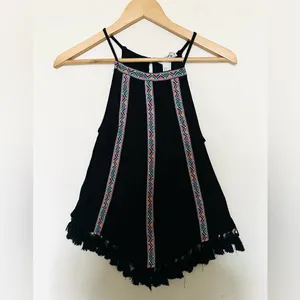 H&M Boho Coachella Tassel Tank Women’s Black‎ Geometric Trim Sz 6 thumbnail 2