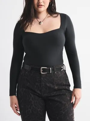 Abercrombie & Fitch Sweetheart Long Sleeve Bodysuit Medium Black Layer Minimal thumbnail 1