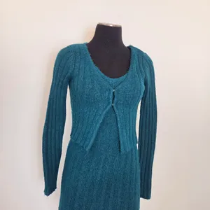 Happily Grey Sweater Dress Cardigan Set Aqua Teal Blue Cozy Loungewear Preppy S thumbnail 3