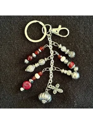 NEW One of a Kind Crimson Bloom Handmade Beaded Bag Charm Keychain (#28) thumbnail 2