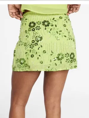 No Boundaries Sequin Beaded Embellished Mini Skirt Light Green Womens Size XS thumbnail 2