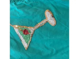 Peach Love sequined Martini mini dress boutique queen of sparkles L thumbnail 6