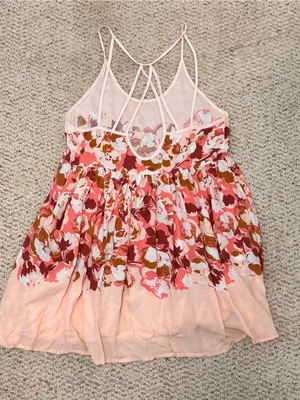 Free People Intimately Voile Floral Slip Mini Tunic Dress Peach XS Boho Rayon thumbnail 4