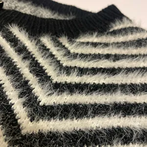 100% Acrylic Sweater. Womens. Small. Black & White Chevron. Fluffy Soft Texture. thumbnail 11