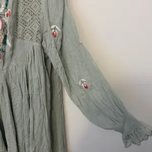 Free People Mohave Floral Embroidered Long-Sleeve Dress Size Large Sage Green thumbnail 6