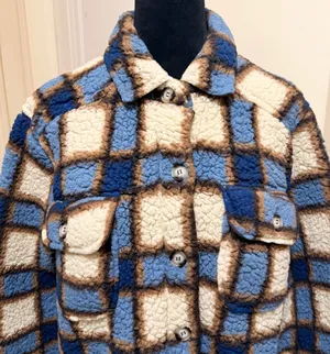 Absolutely Famous Blue & Brown Plaid Sherpa Fleece Shacket - Womens Size XL thumbnail 5