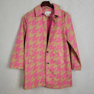 Isaac Mizrahi Target 20th Anniversary Womens Trench Coat XS Pink Tan Houndstooth thumbnail 12