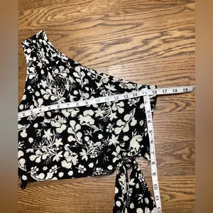 Free People Carmen One Shoulder Tie Waist Tropical Black And Ivory Floral Medium thumbnail 8