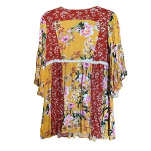 UMGEE Tunic Top Womens Blouse Medium Mix Floral Print Boho Gauze Balloon Sleeves thumbnail 6