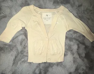 Abercrombie & Fitch Cream Button-Up Knit Cardigan thumbnail 1