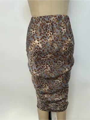 Miou Muse Leopard Satin Pencil Skirt in Gray & Brown thumbnail 3
