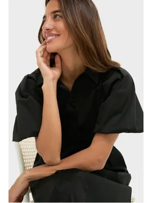 Tuckernuck Black Delaney Dress M Collar Puff Sleeve Classic Elegant Business thumbnail 6